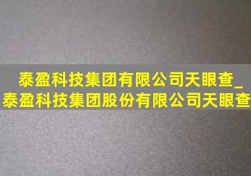 泰盈科技集团有限公司天眼查_泰盈科技集团股份有限公司天眼查